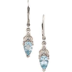 Aquamarine Diamond Earrings in 14k White Gold (0.04 Ct. tw.) (0.04 Ct. tw.)