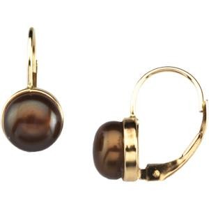 Dyed Chocolate Pearl Earrings in 14k White Gold