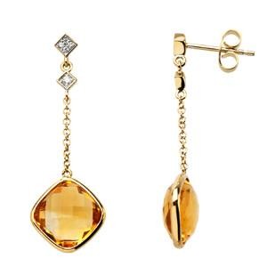 Citrine Diamond Earrings in 14k Yellow Gold (0.05 Ct. tw.) (0.05 Ct. tw.)