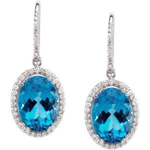 Blue Topaz Diamond Earring in 14k White Gold (0.875 Ct. tw.) (0.875 Ct. tw.)