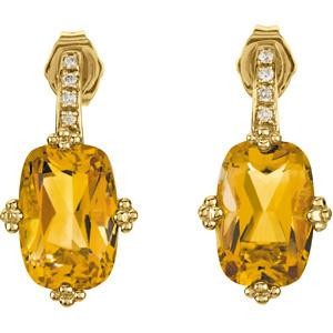 Citrine Diamond Earrings in 14k Yellow Gold (0.06 Ct. tw.) (0.06 Ct. tw.)