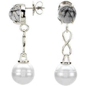 Pearl Tourmalinated Quartz Earrings in Sterling Silver