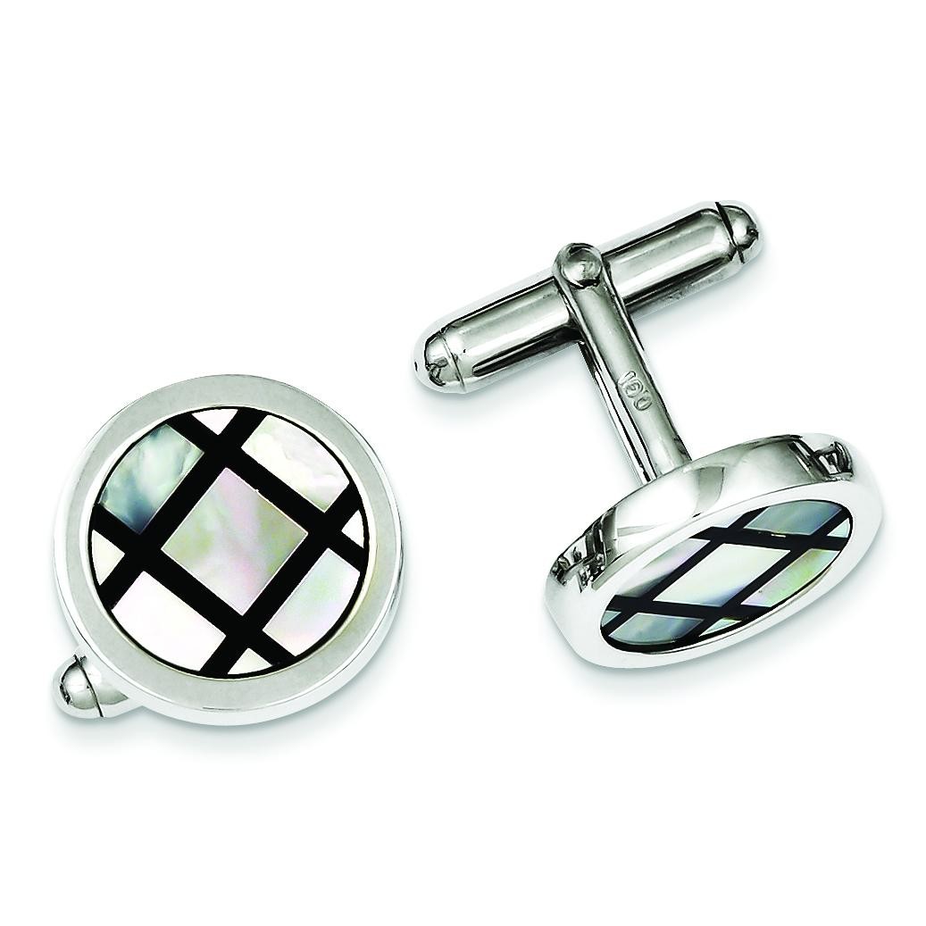 Mother of Pearl Black Cuff Links in Sterling Silver