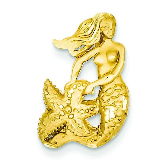 Diamond Cut Open Backed Mermaid Pendant in 14k Yellow Gold