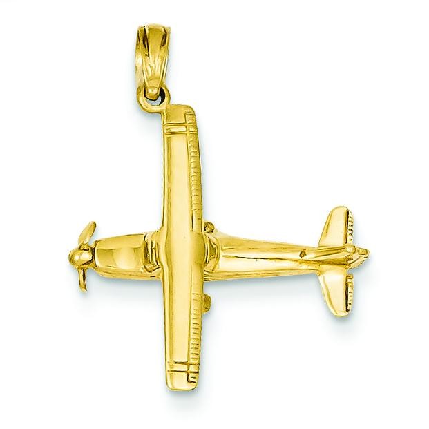 High Wing Airplane Pendant in 14k Yellow Gold
