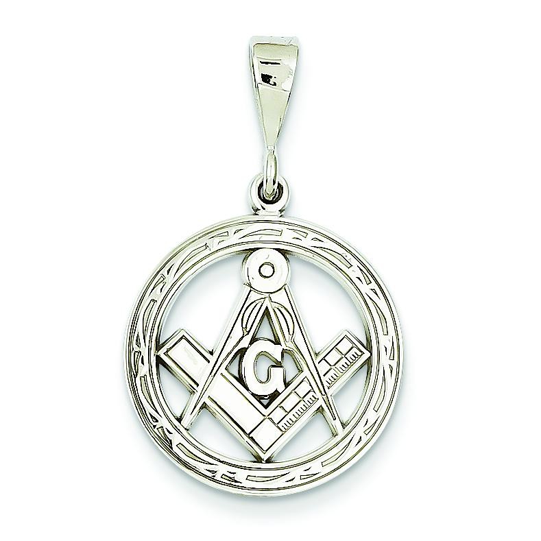 Flat Backed Small Masonic Charm in 14k White Gold