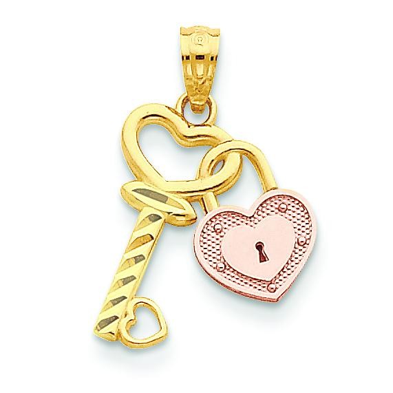 Heart Lock Key Pendant in 14k Two-tone Gold