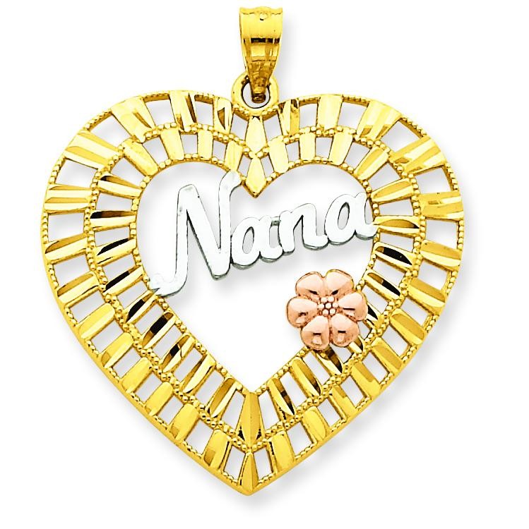 Diamond Cut Nana Heart Pendant in 14k Tri-color Gold