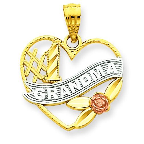 Number One Grandma Heart Pendant in 14k Two-tone Gold
