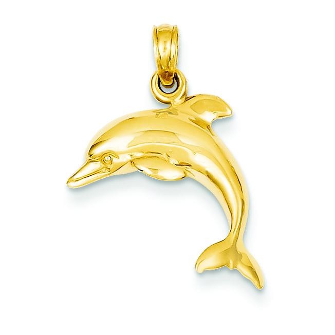 Jumping Dolphin Pendant in 14k Yellow Gold