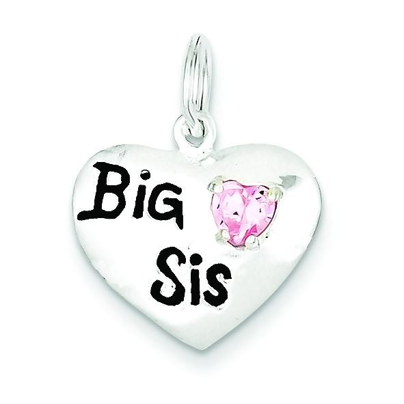 Big Sis CZ Heart Charm in Sterling Silver