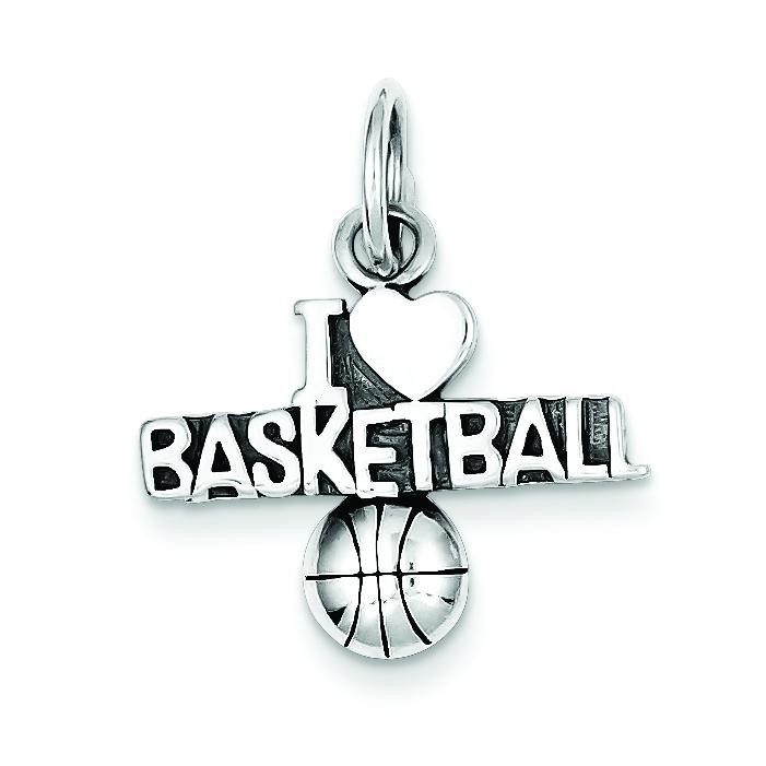 Antique I Heart Basketball Charm in Sterling Silver