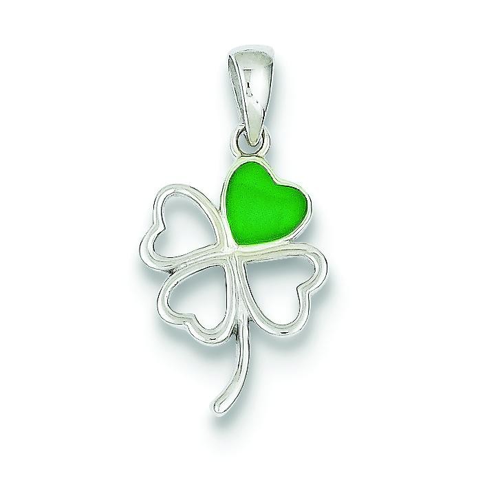 Green Four Leaf Clover Pendent in Sterling Silver