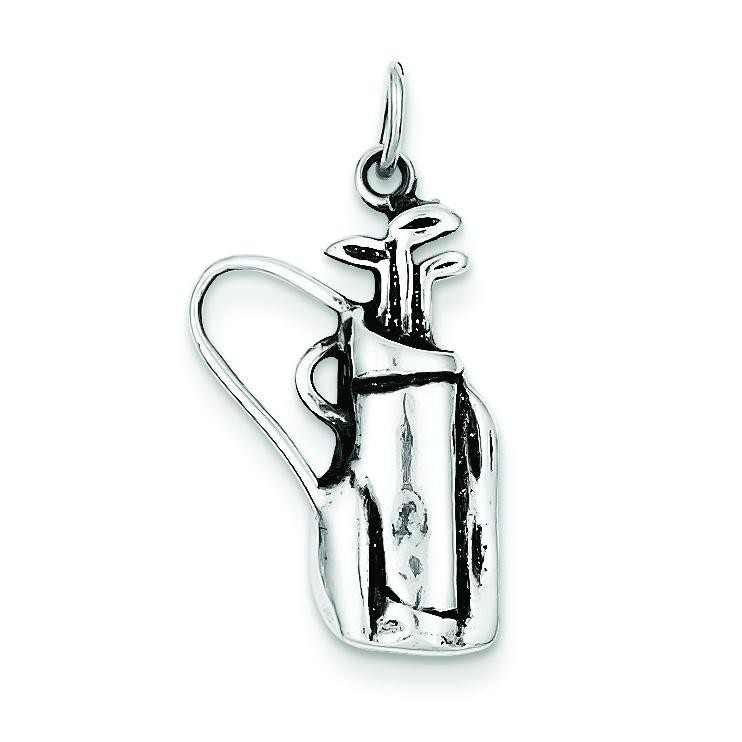 Antiqued Golf Clubs Bag Charm in Sterling Silver