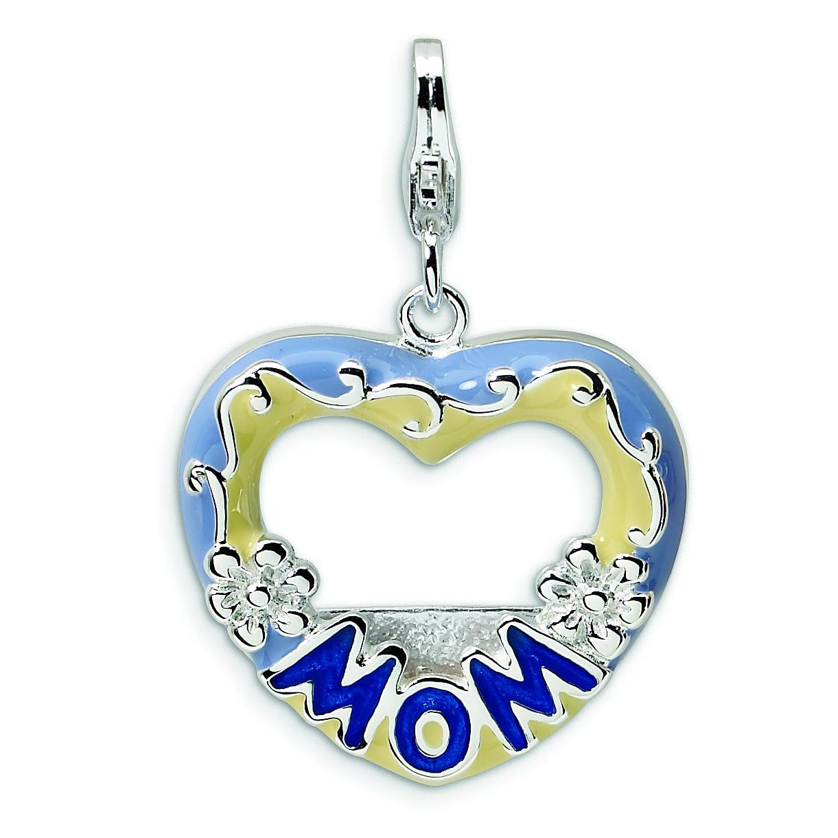 Blue Mom Photo Lobster Clasp Charm in Sterling Silver