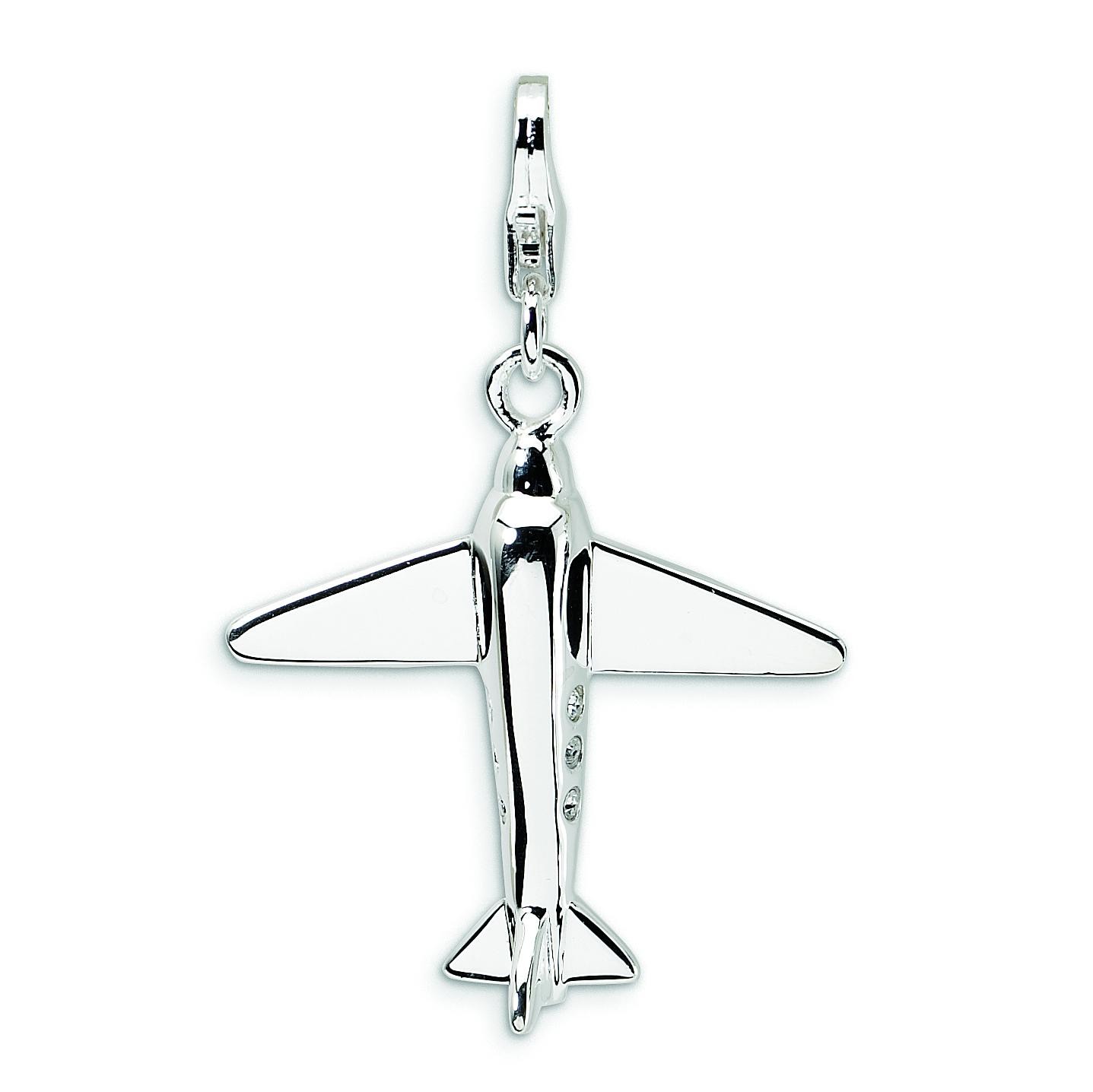 Swarovski Crystal Airplane Lobster Clasp Charm in Sterling Silver
