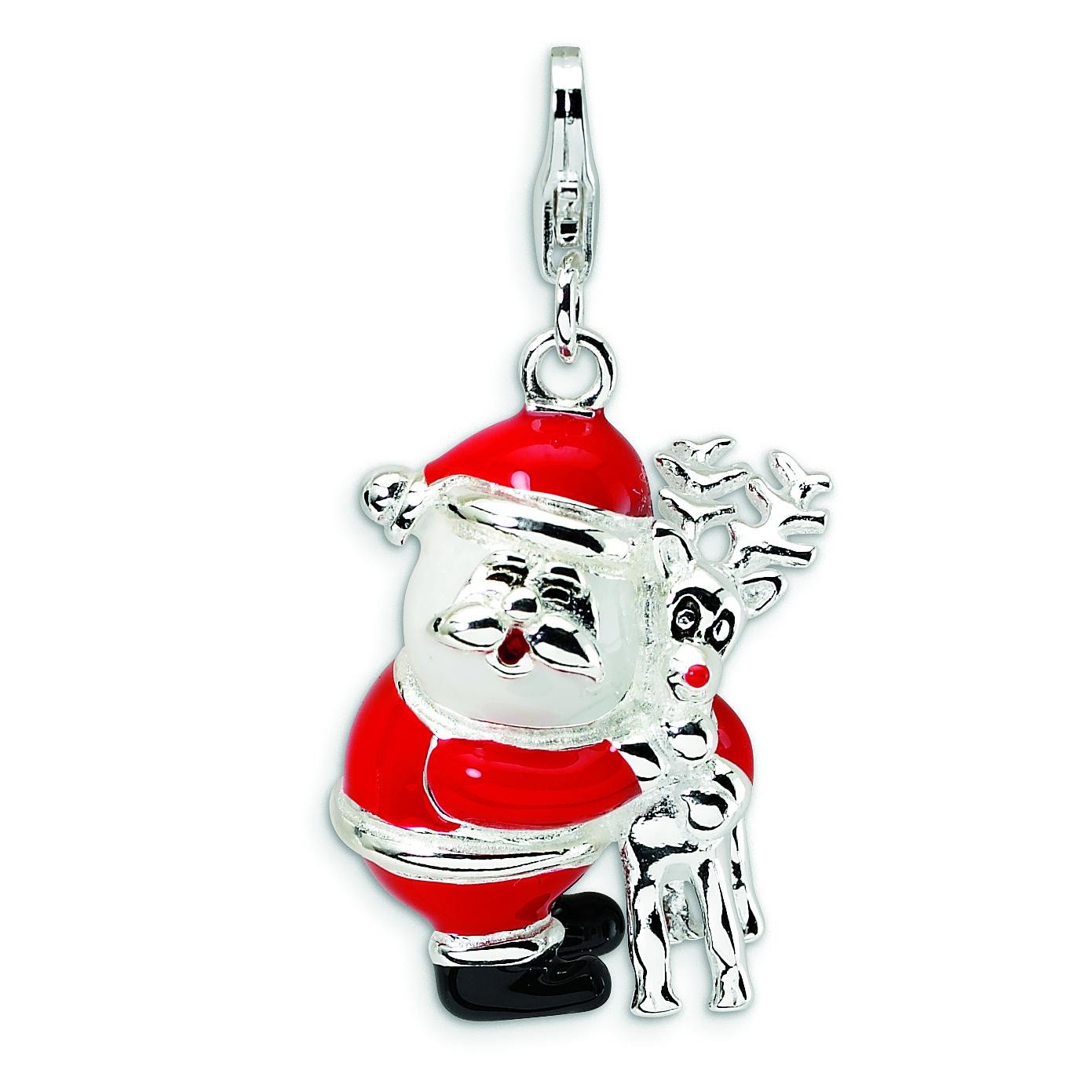 Santa Reindeer Lobster Clasp Charm in Sterling Silver