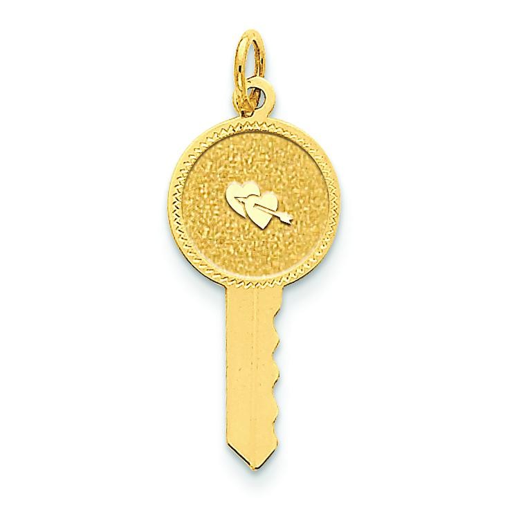 Hearts On Key Charm in 14k Yellow Gold