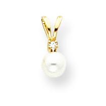 White Cultured Pearl Diamond Pendant in 14k Yellow Gold 