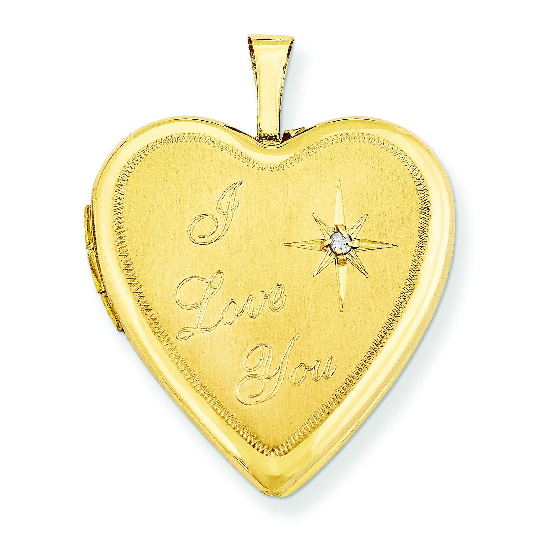 I Love You Diamond Heart Locket in 14k Yellow Gold 
