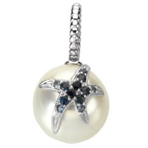 Sapphire Starfish Accent For Pearl in 14k White Gold