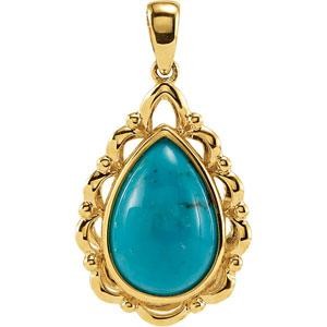 Genuine Chinese Turquoise Pendant in 14k Yellow Gold