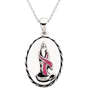 Breast Cancer Awareness Pendant Chain in Sterling Silver