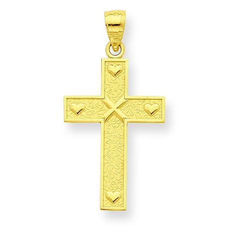 Cross God Loves Me On Reverse Pendant in 10k Yellow Gold