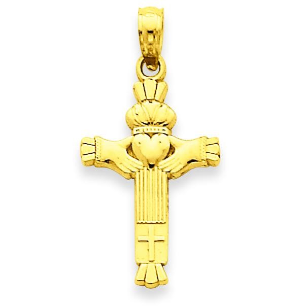 Claddagh Cross Charm in 14k Yellow Gold