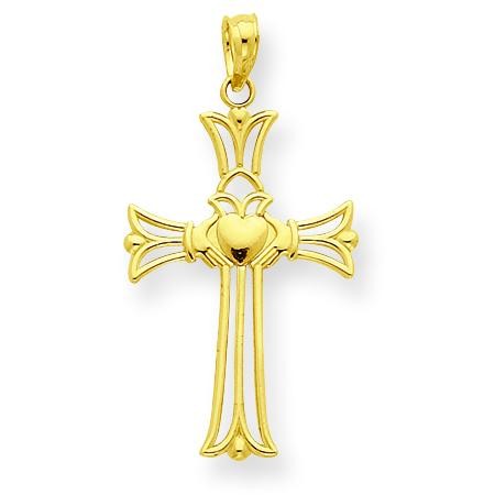 Claddagh Cross Pendant in 14k Yellow Gold