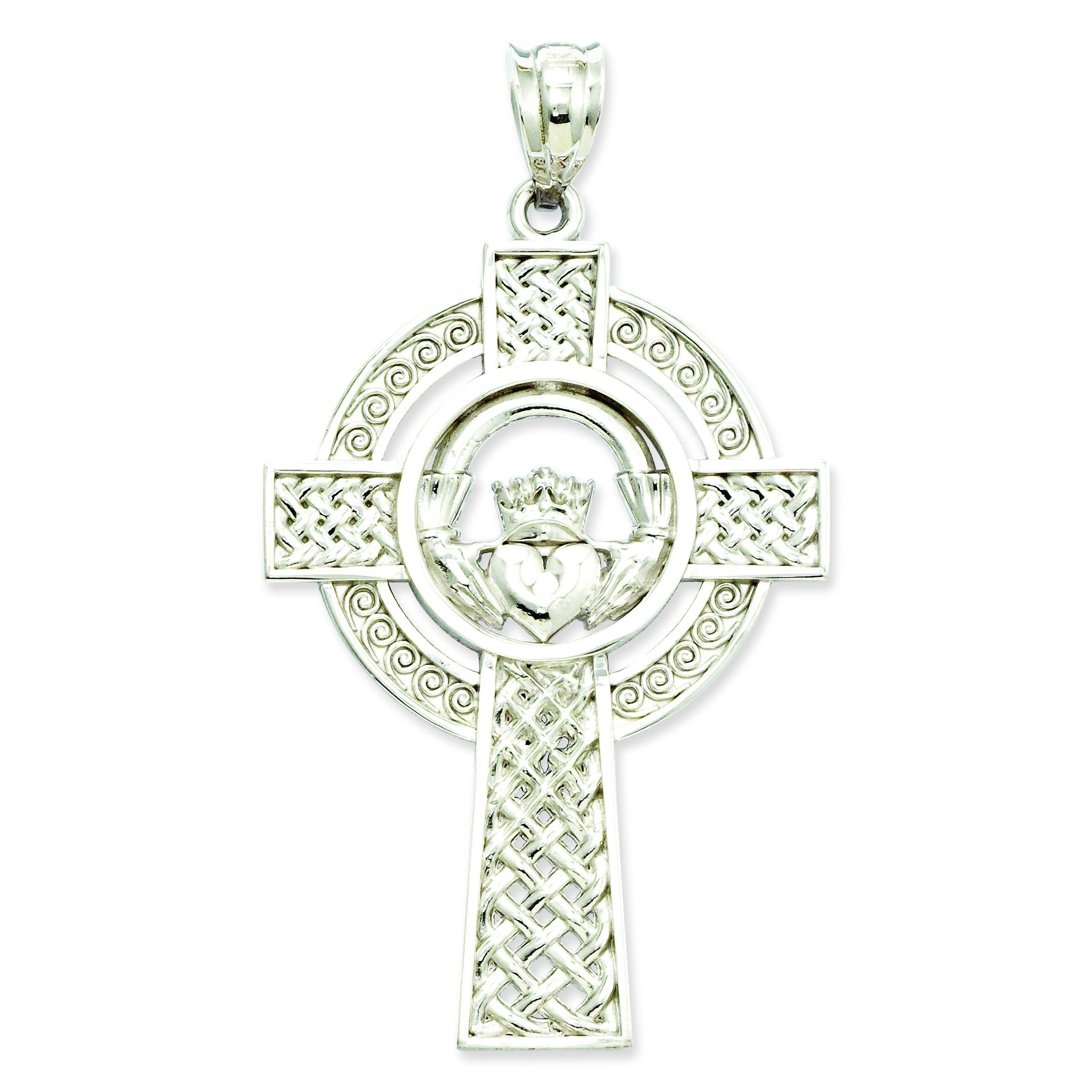 Celtic Claddagh Cross in 14k White Gold