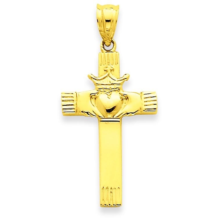 Claddagh Cross Pendant in 14k Yellow Gold
