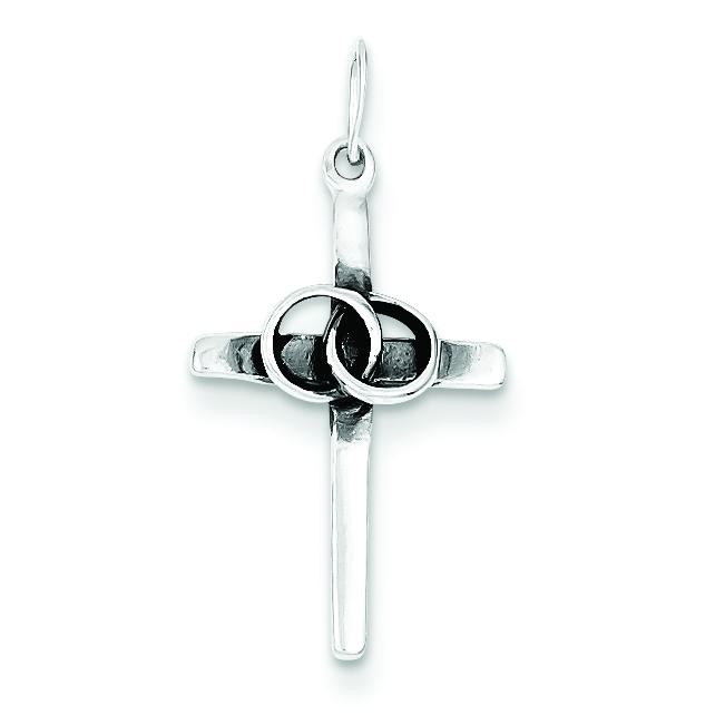 Antiqued Wedding Cross Charm in Sterling Silver