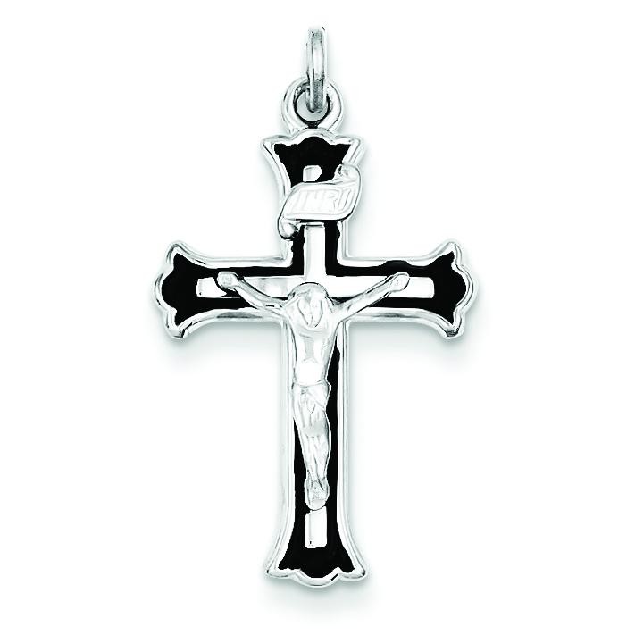 Enameled INRI Crucifix Charm in Sterling Silver