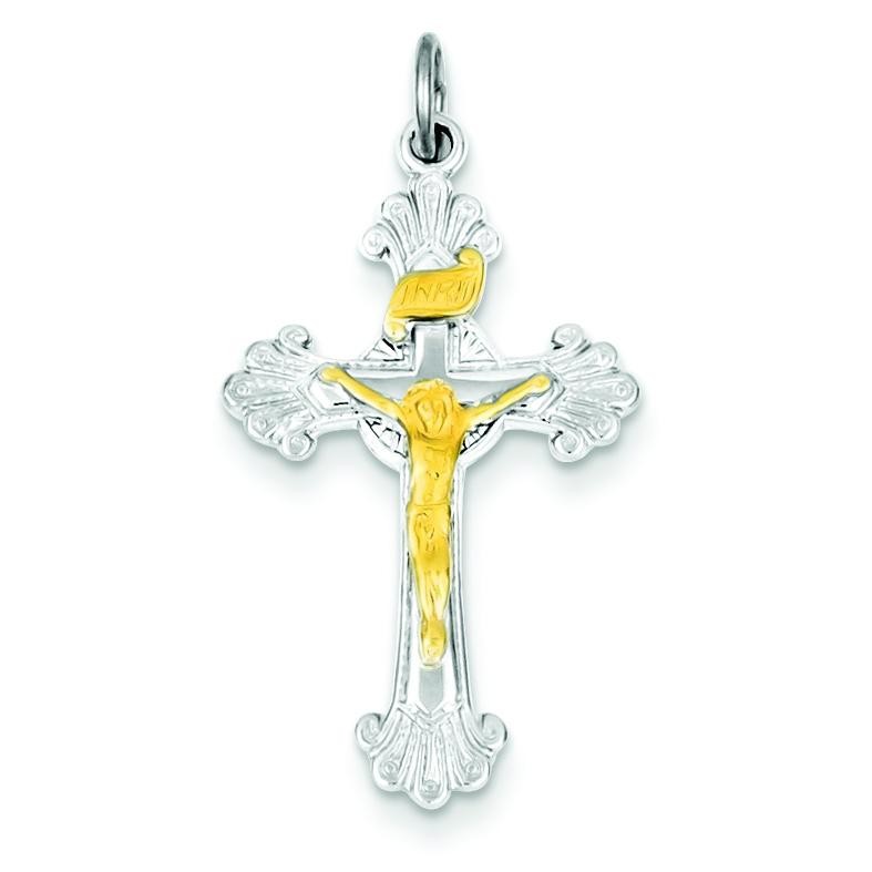 Vermeil INRI Crucifix Charm in Sterling Silver