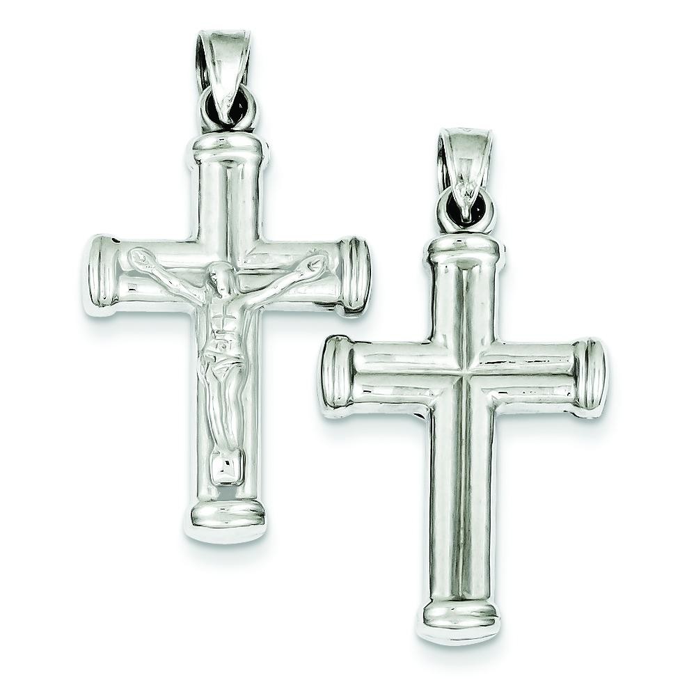 Rhodium Plated Hollow Latin Crucifix in Sterling Silver