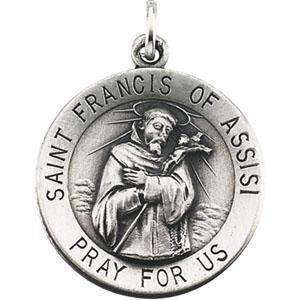 St Francis Of Assisi Medal 18 Inch Chain in Sterling Silver