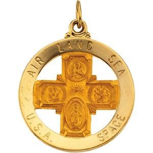 Four Way Air Land Sea Medal in 14k Yellow Gold