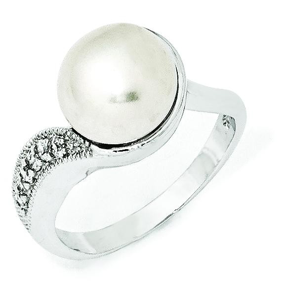 Zirconia White Cultured Pearl Ring