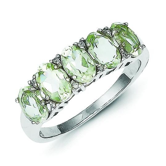 Rhodium Green Amethyst Diamond Ring