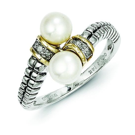 6mm Pearl Diamond By Pass Ring