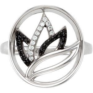 Black Spinel Diamond Ring in Sterling Silver (0.06 Ct. tw.)