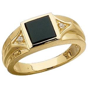 Genuine Onyx Diamond Ring in 14k Yellow Gold 