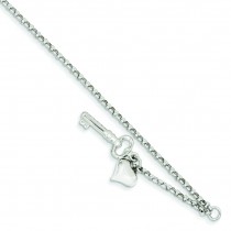 Puffed Heart Key Anklet in 14k White Gold