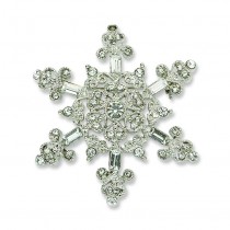 Crystal Snowflake Pin in Silver Plated