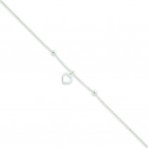 Box Chain Heart Anklet in Sterling Silver