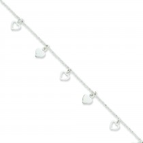 Hearts Beaded Anklet in Sterling Silver