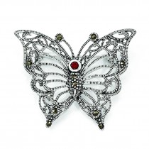 Marcasite CZ Butterfly Pin in Sterling Silver