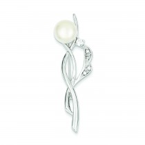 CZ Freshwater Pearl Pin in Sterling Silver