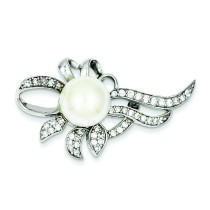 Imitation Pearl CZ Pin in Sterling Silver